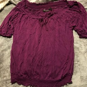 Purple Tie Front Off the Shoulder Shirt